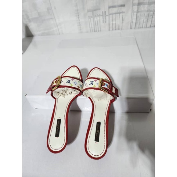 Louis Vuitton Shoes - Authentic LOUIS VUITTON Monogram Canvas Slides White/Multicolored Size 39.5